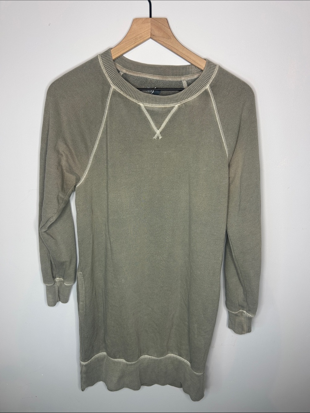 aerie grey Crewneck Sweatshirt dress with Contrast Stitching has pockets
